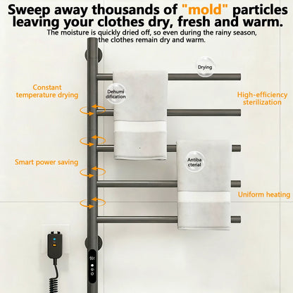Electric Heated Towel Rack Wall Mounted Stainless Steel Fast Drying Heater Ipx4 Water Resistance - Image 4