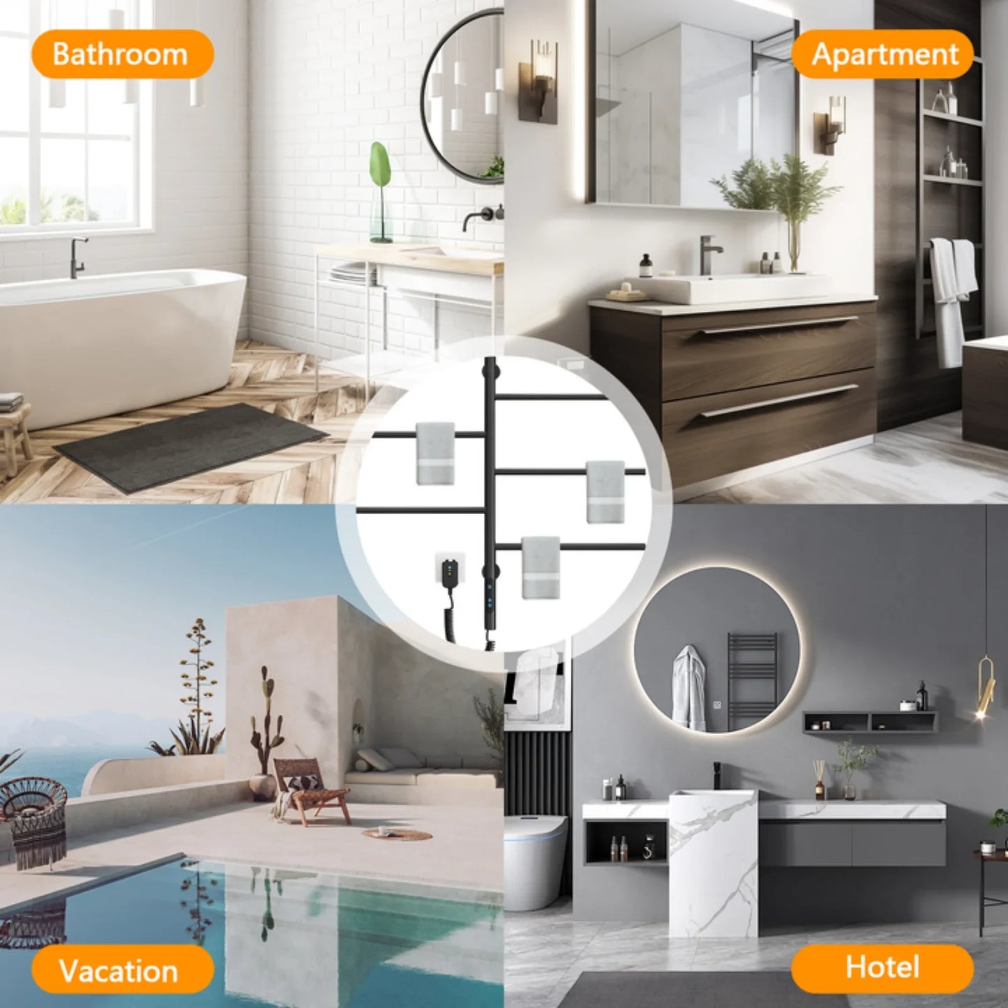 Electric Heated Towel Rack Wall Mounted Stainless Steel Fast Drying Heater Ipx4 Water Resistance - Image 6