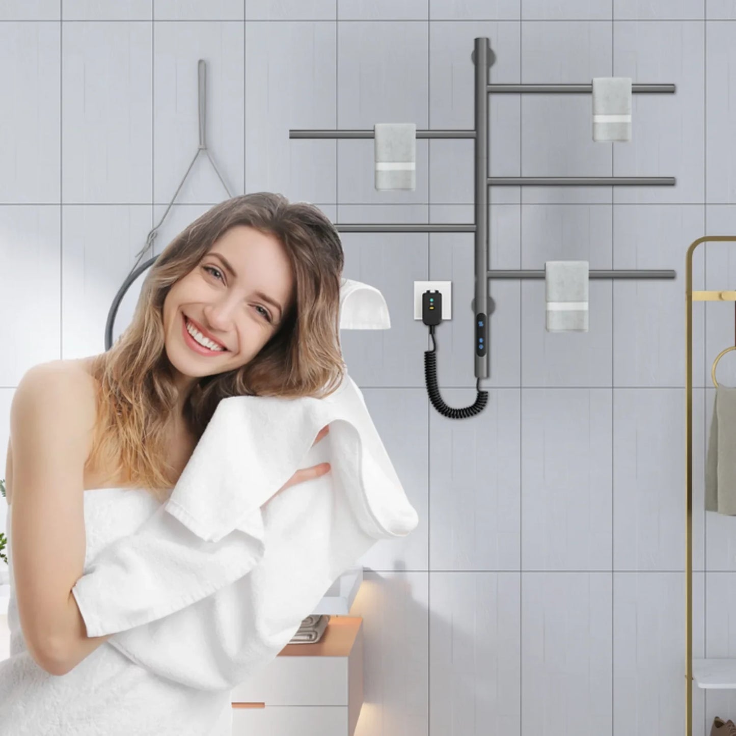 Electric Heated Towel Rack Wall Mounted Stainless Steel Fast Drying Heater Ipx4 Water Resistance - Image 7