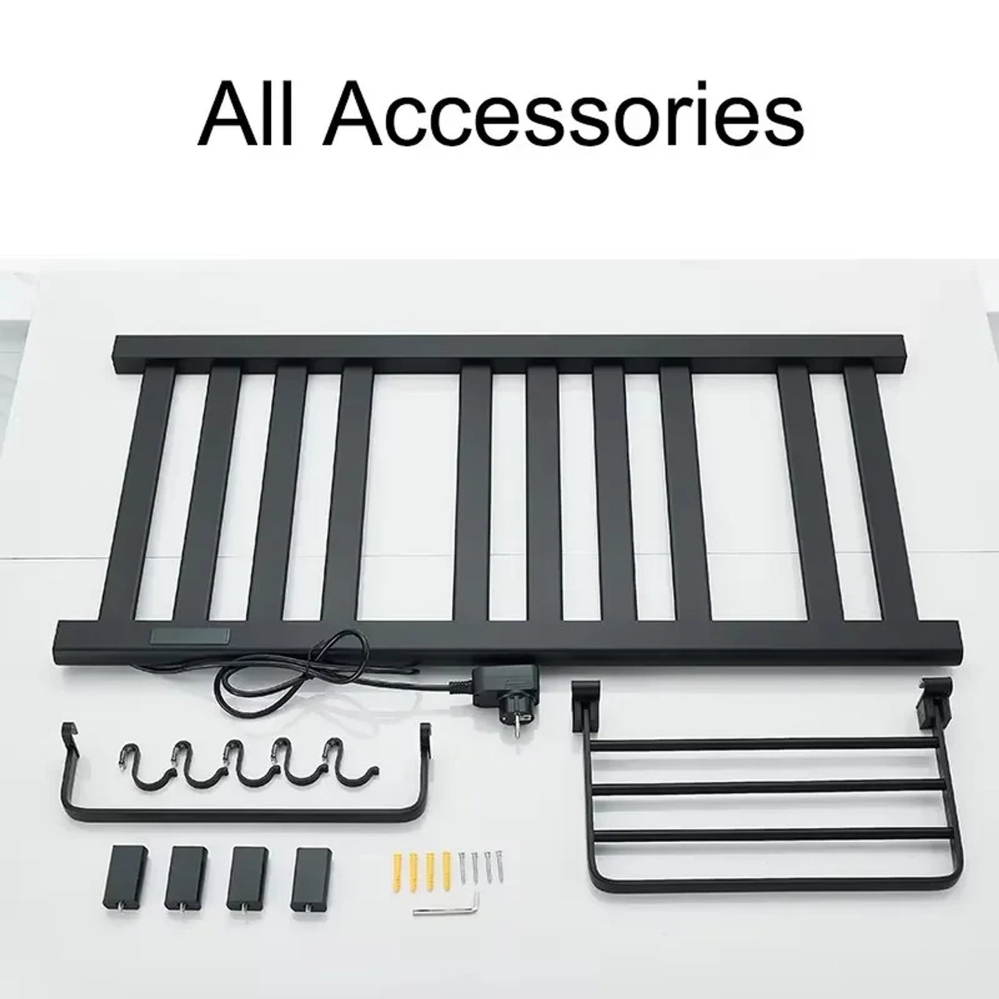 Electric Heated Towel Rail Wall Mounted With Top Storage Shelf And 5 Hooks Fast Heating - Image 6