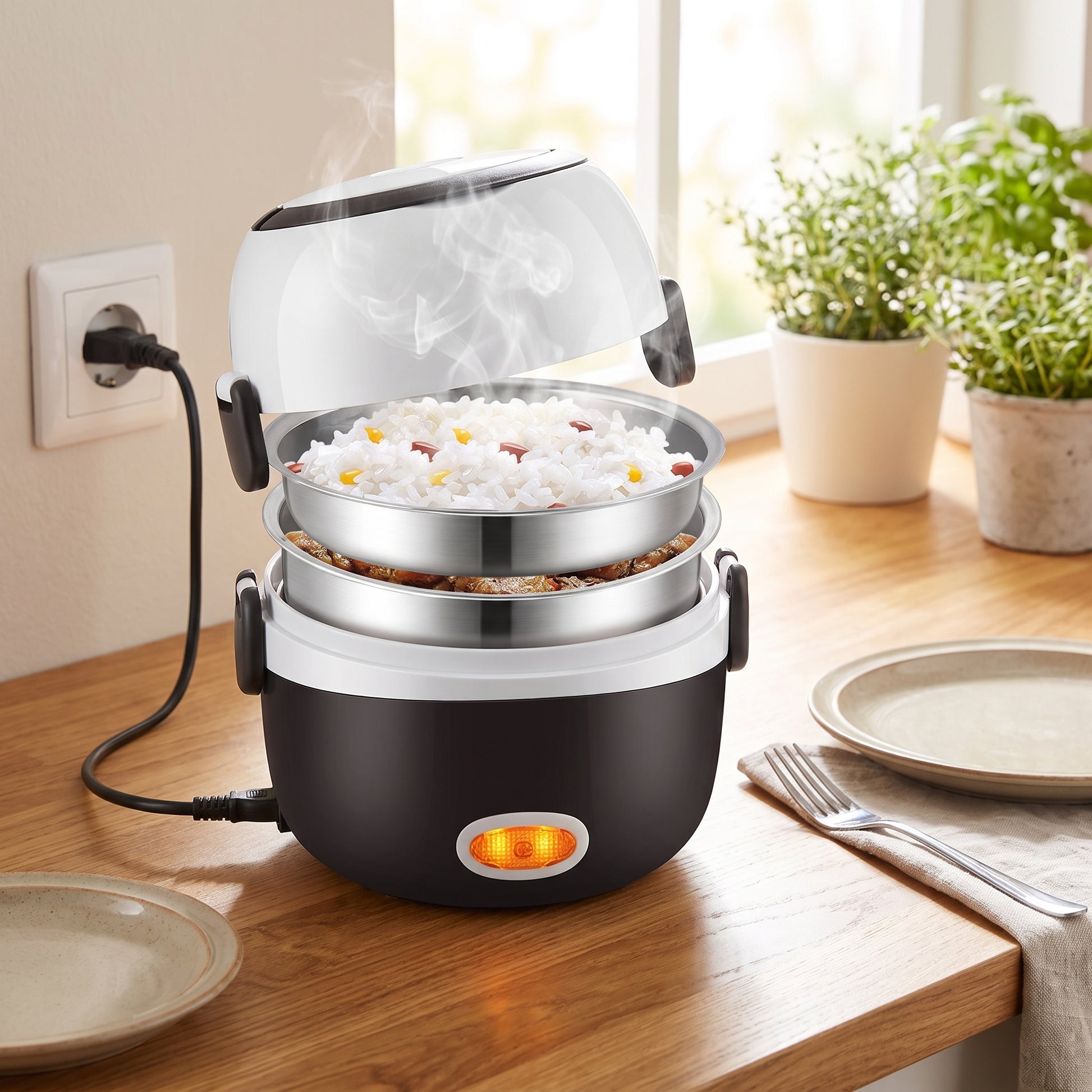 Lunch Box Electric Food Warmer Steamer Portable - hero