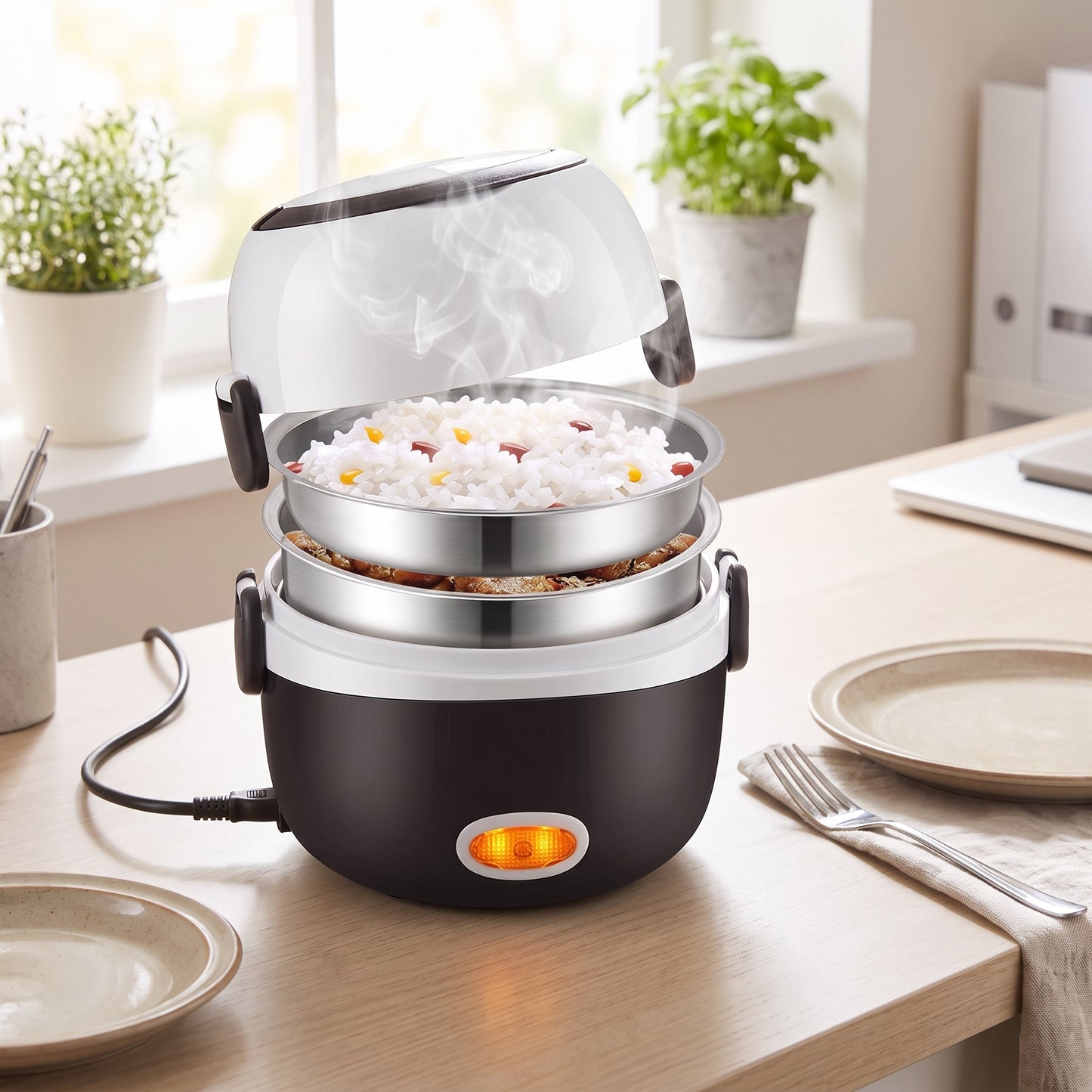 Lunch Box Electric Food Warmer Steamer Portable - Image 2