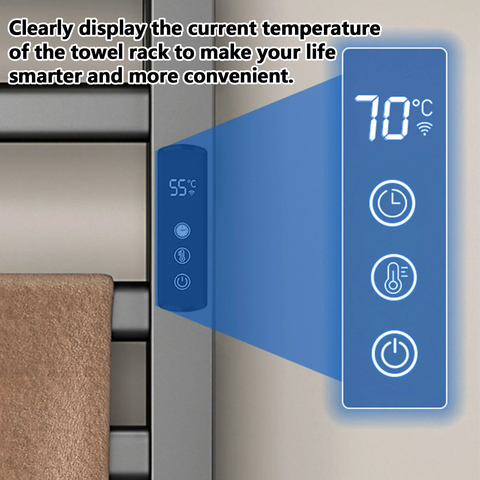 Electric Towel Rack With Digital Display And Time Control For Bathroom Heating And Drying - Image 2