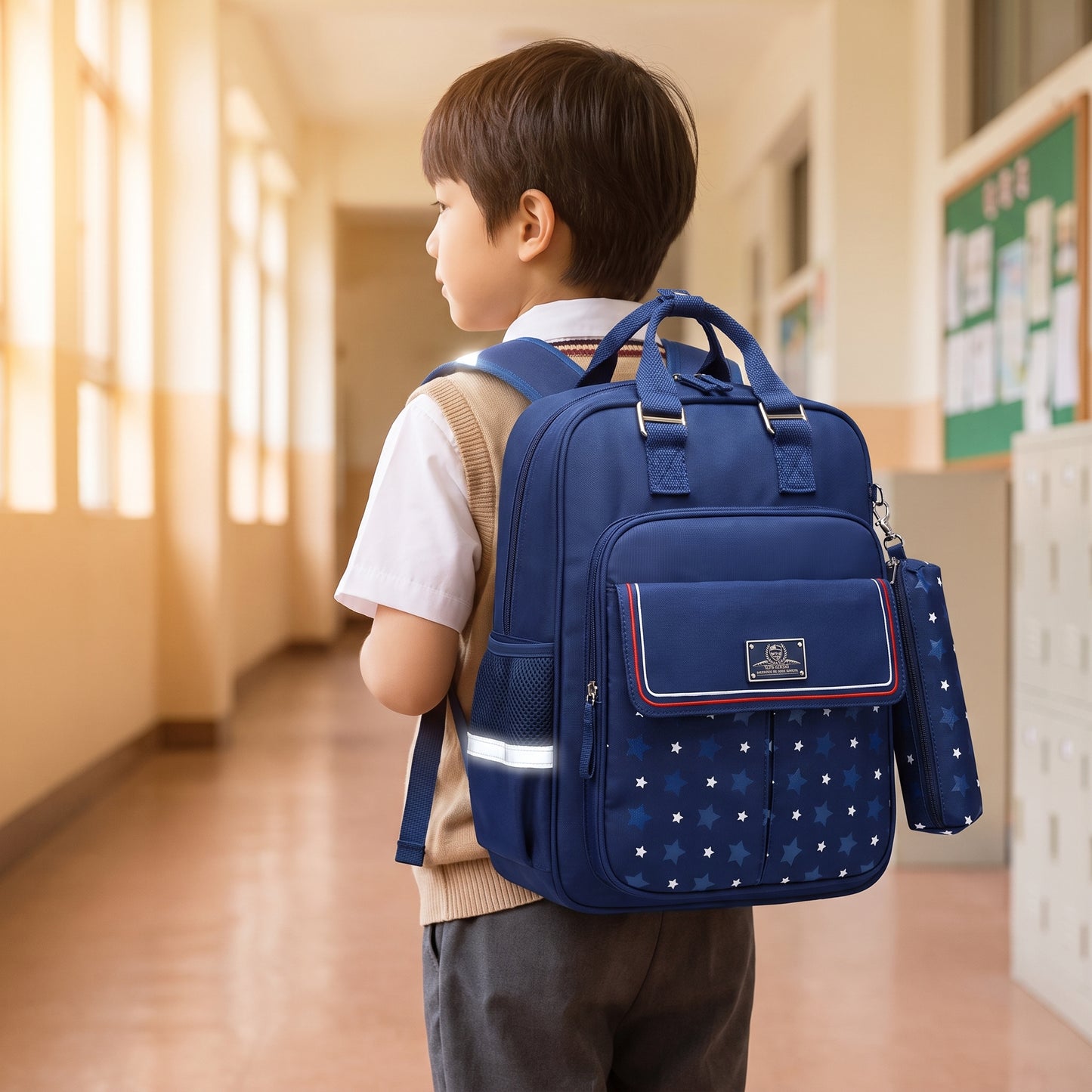 School Bag Elementary Kids Backpack Breathable Reflective - in-use