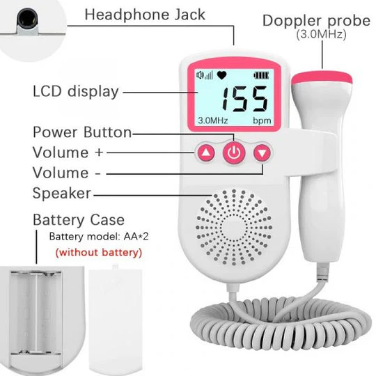 Fetal Doppler Monitor For Home Use With Handheld Probe And Built-In Speaker For Clear Sound - Image 6