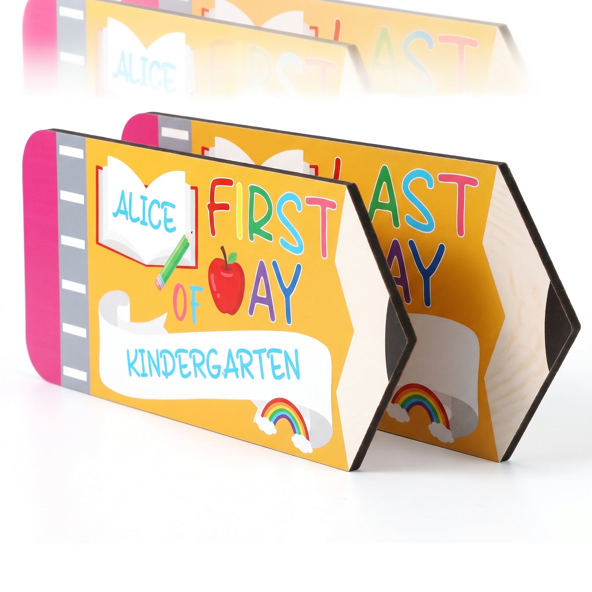 First Day Last School Sign Pencil Shaped Double-Sided Reusable - angle