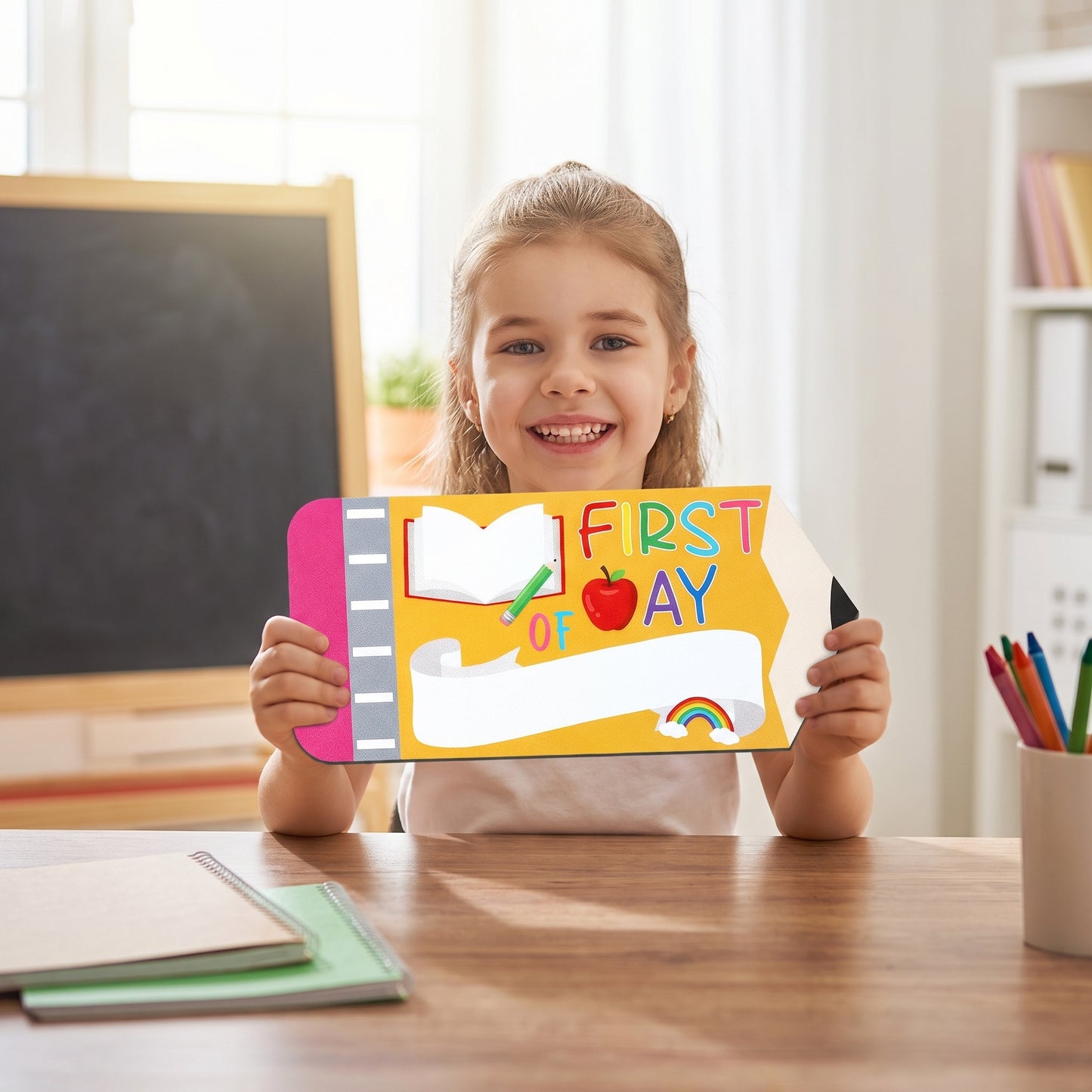 First Day Last School Sign Pencil Shaped Double-Sided Reusable - Image 2