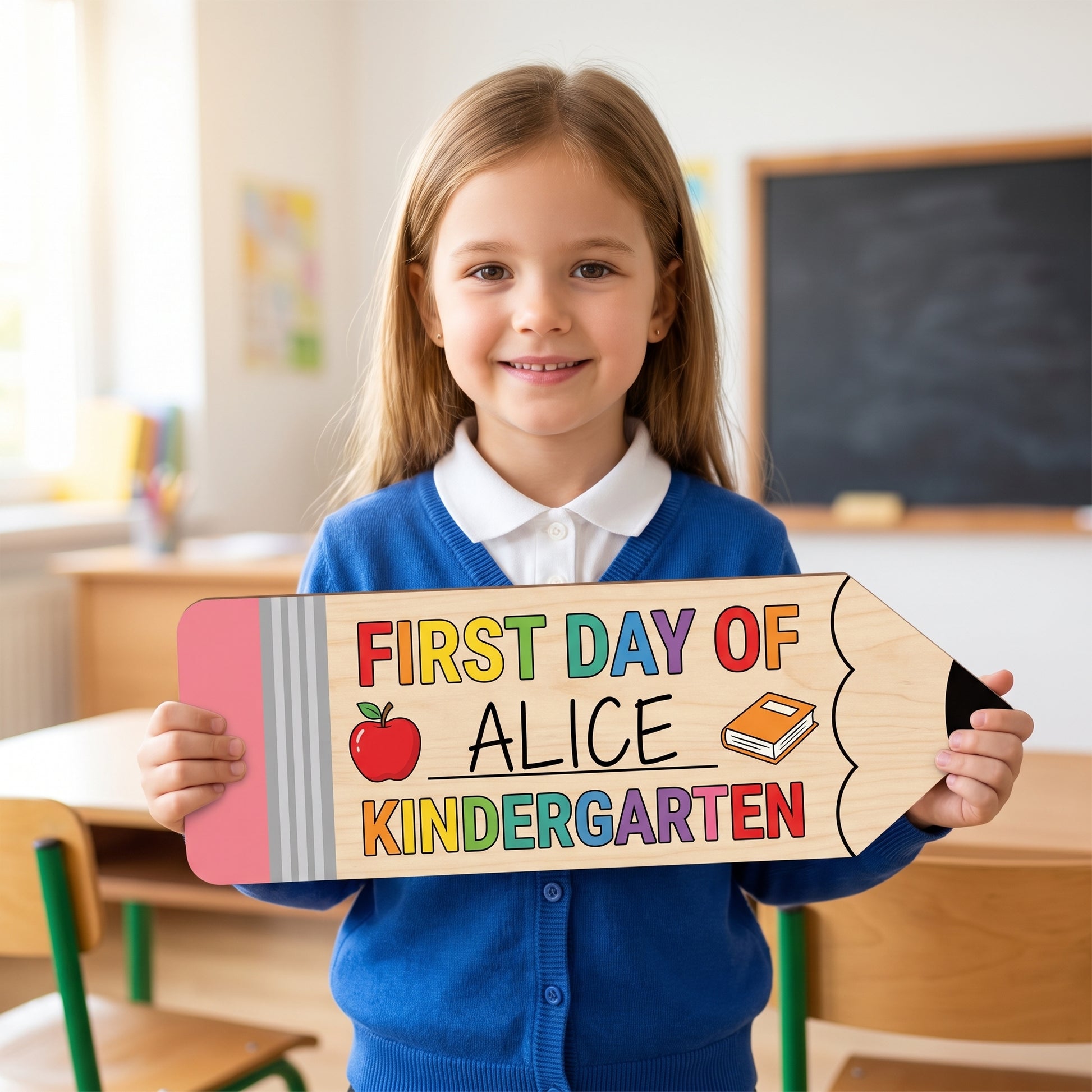 First Day Last School Sign Pencil Shaped Double-Sided Reusable - hero