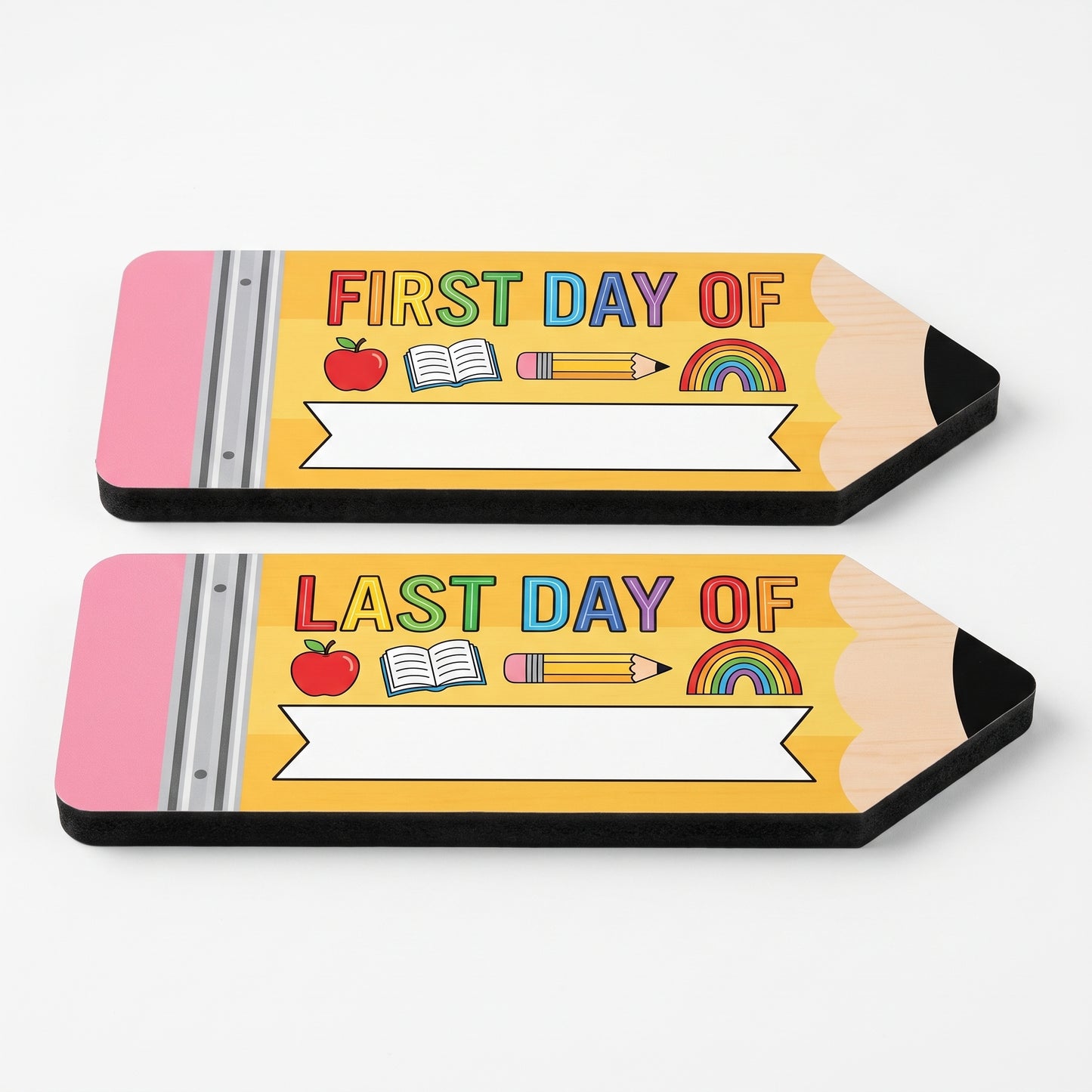 First Day Last School Sign Pencil Shaped Double-Sided Reusable - studio
