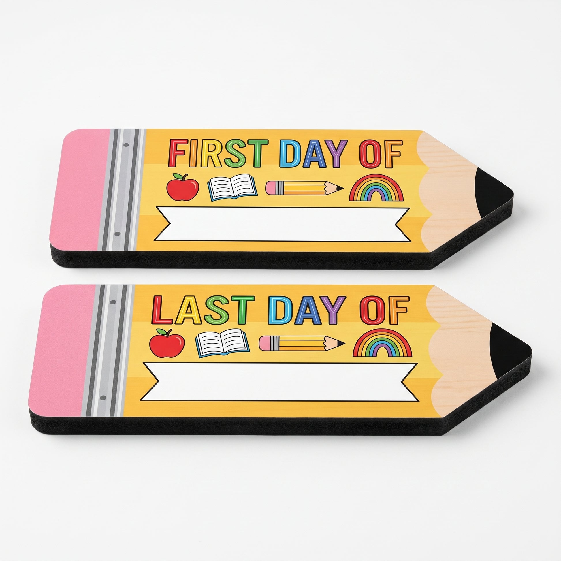 First Day Last School Sign Pencil Shaped Double-Sided Reusable - studio