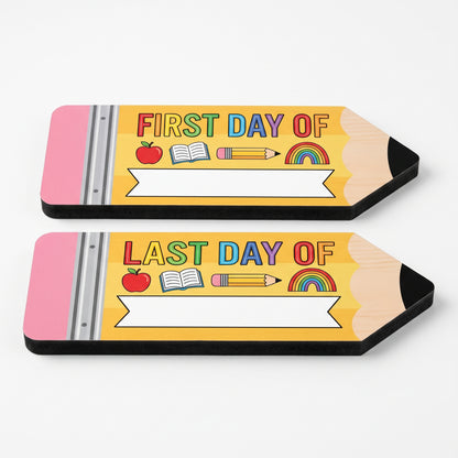 First Day Last School Sign Pencil Shaped Double-Sided Reusable - studio