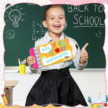 First Day Last School Sign Pencil Shaped Double-Sided Reusable - Image 1