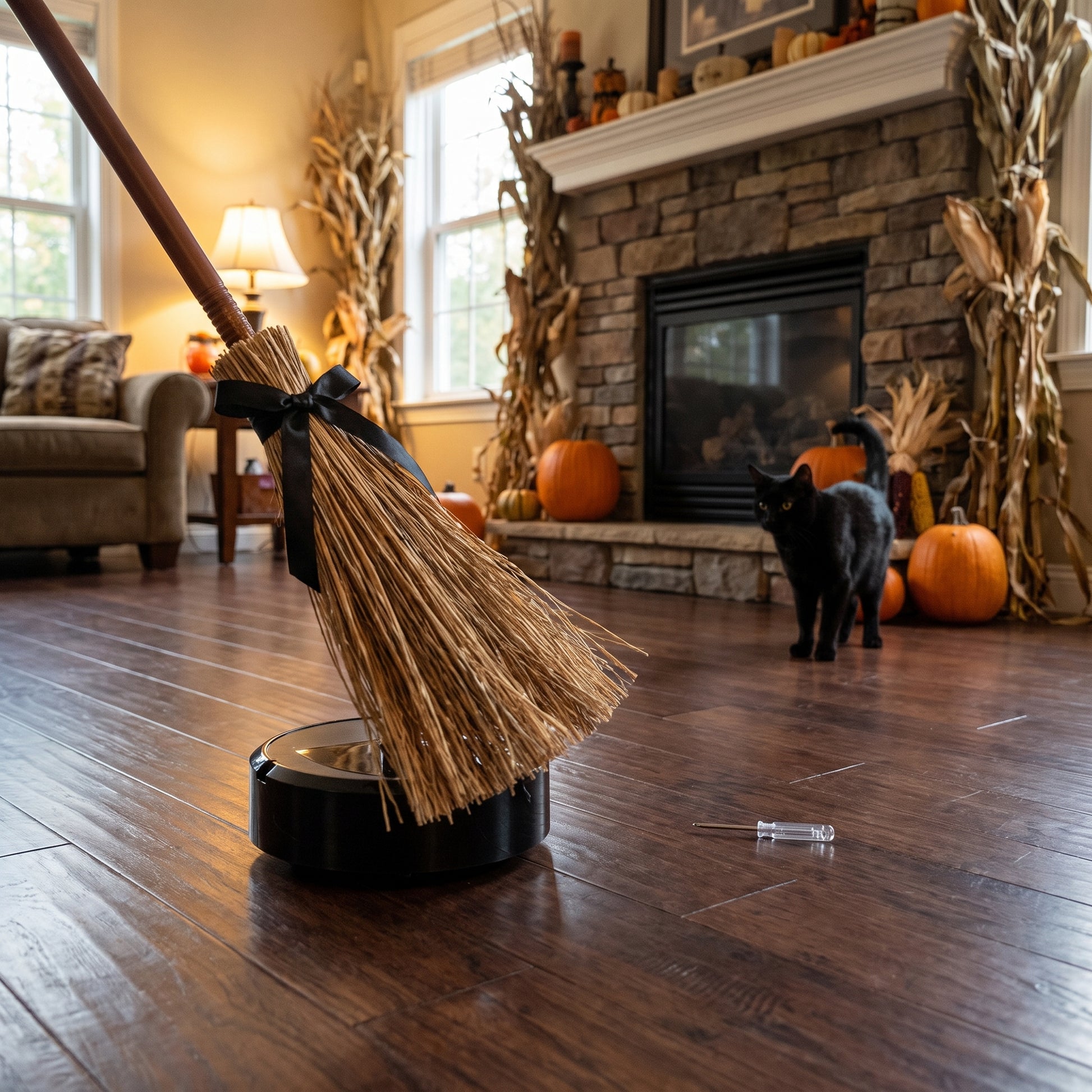 Halloween Decor Witch Broom Animated Prop Dancing Brown - hero