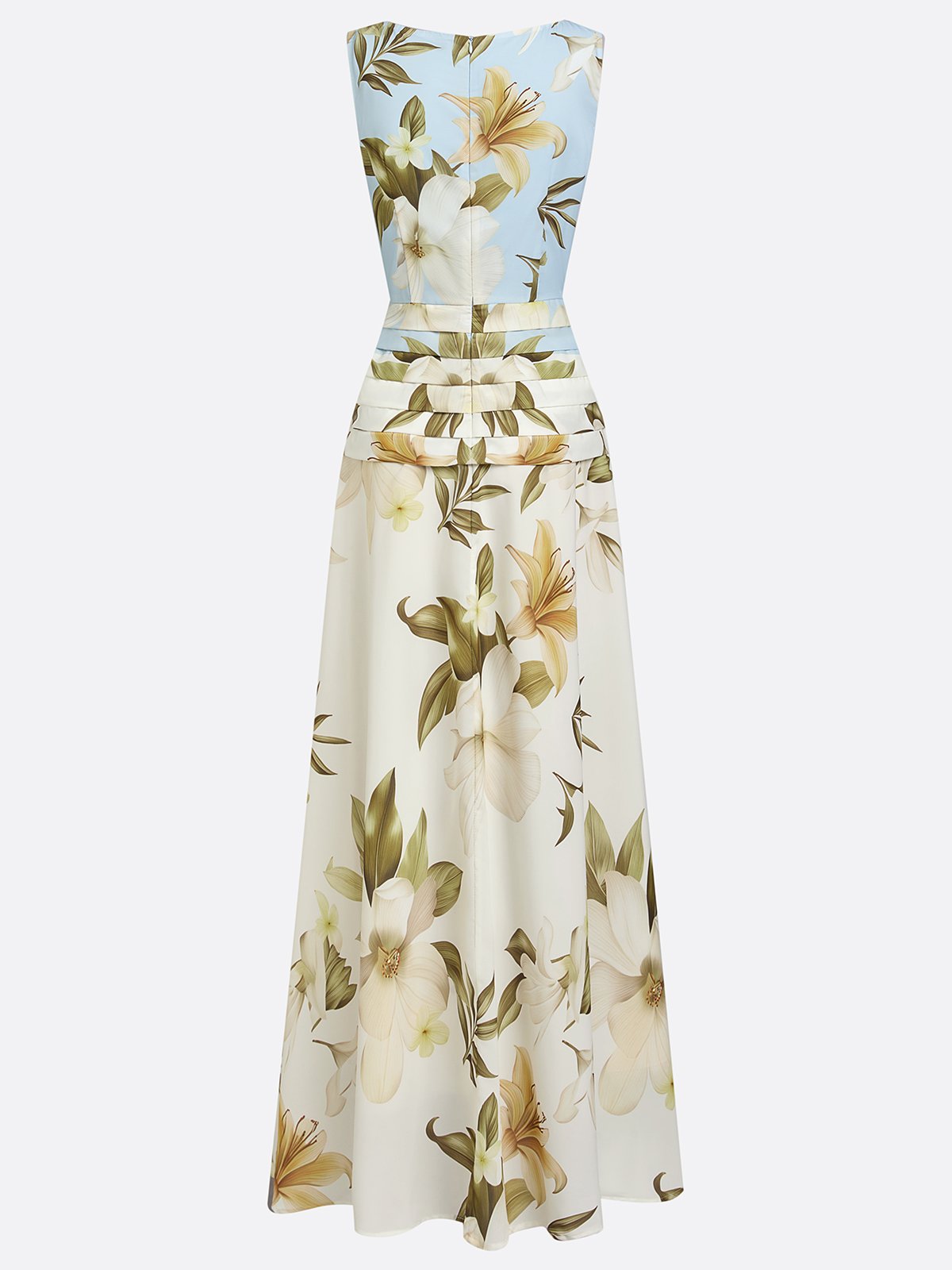 Floral Lily Print Boat Neck Maxi Dress for Women