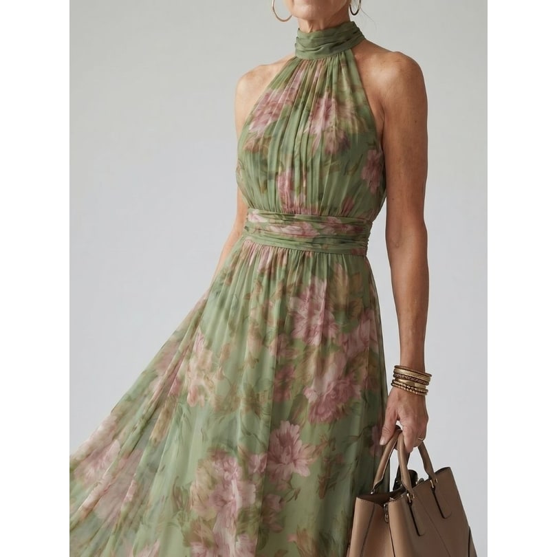 Floral Midi Dress Floral Dress Halter Dress Women's Midi Dress Halter - Image 2