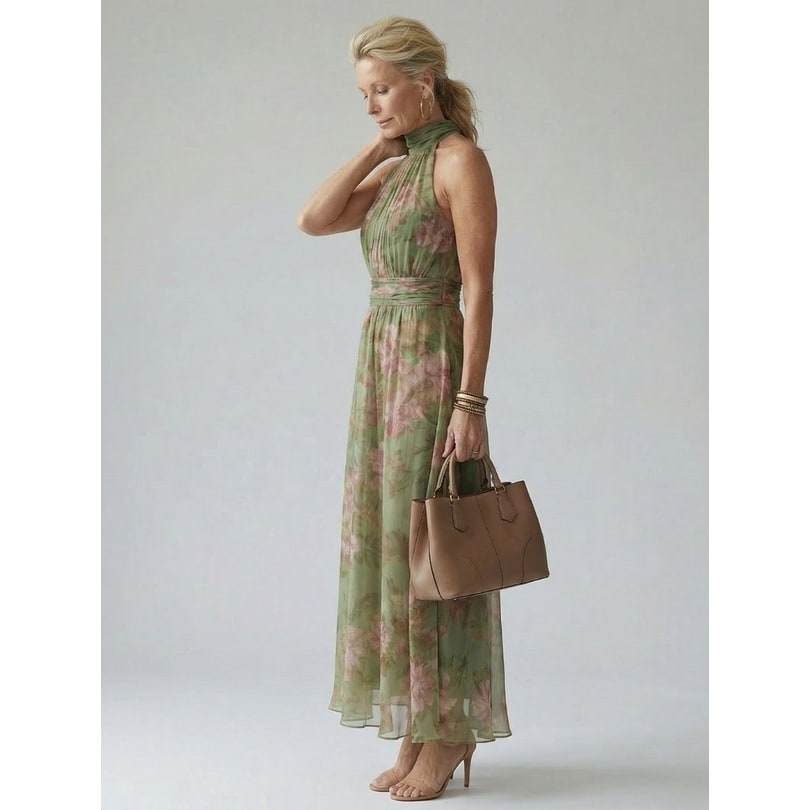Floral Midi Dress Floral Dress Halter Dress Women's Midi Dress Halter - Image 3