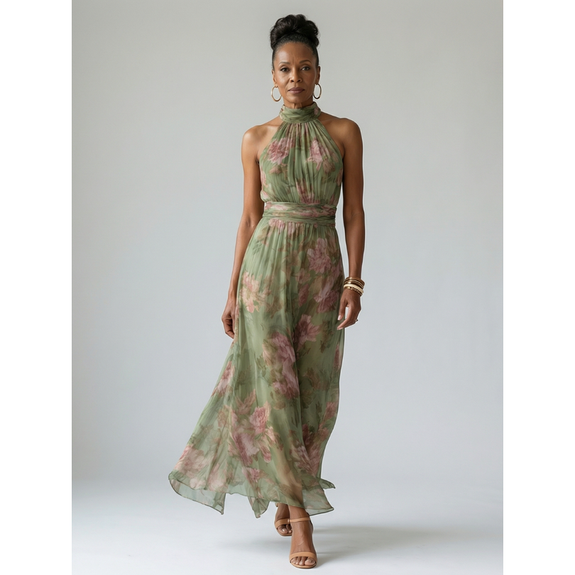 Floral Midi Dress Floral Dress Halter Dress Women's Midi Dress Halter - Image 5