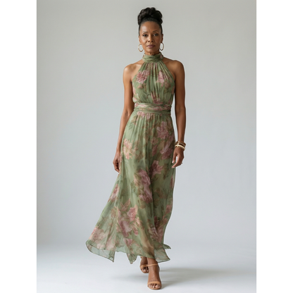 Floral Midi Dress Floral Dress Halter Dress Women's Midi Dress Halter - Image 5
