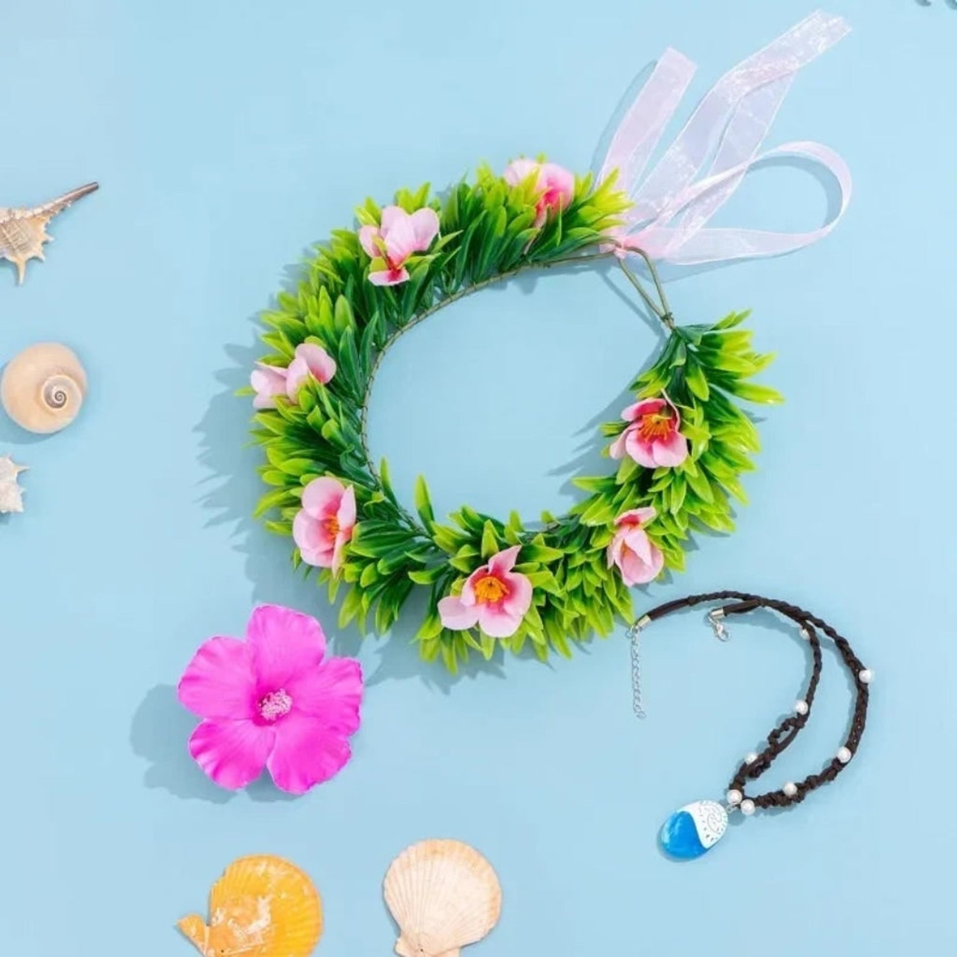 Flower Crown Necklace Set Halloween Costume Accessories And Instant Tropical Transformation - Image 2
