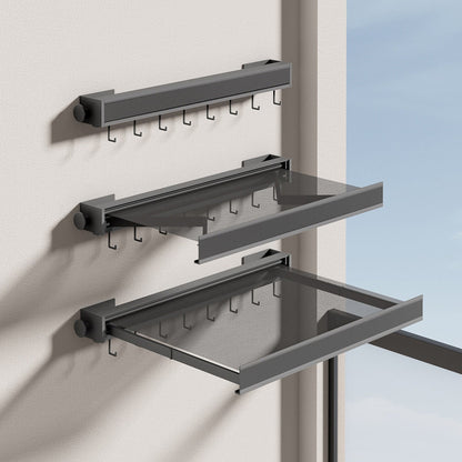 Foldable Drying Rack Wall Mounted With Pull-Out Mesh Shelf And Hooks For Laundry - Image 4