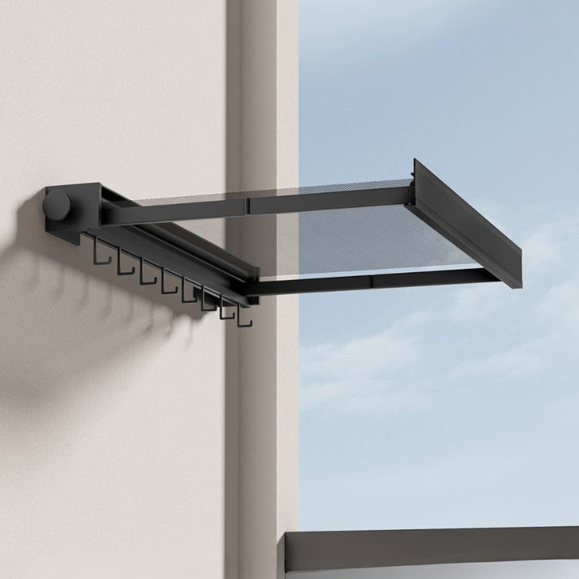 Foldable Drying Rack Wall Mounted With Pull-Out Mesh Shelf And Hooks For Laundry - Image 5