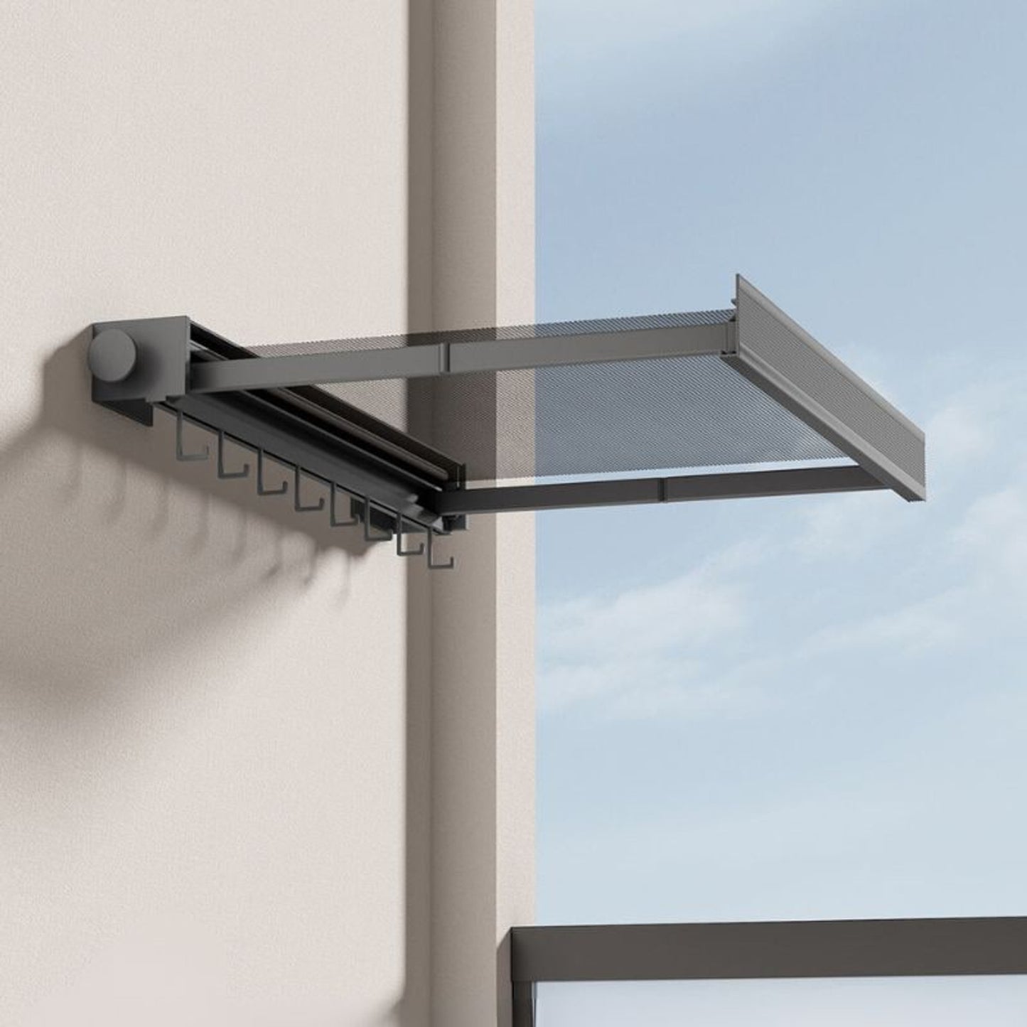Foldable Drying Rack Wall Mounted With Pull-Out Mesh Shelf And Hooks For Laundry - Image 6