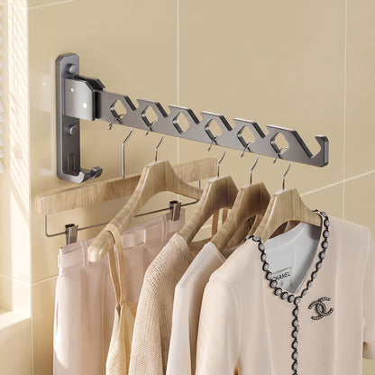 Folding Clothes Rack Wall Mounted Drying Foldable Arm With Multiple Hanging Slots And Hook - Image 3