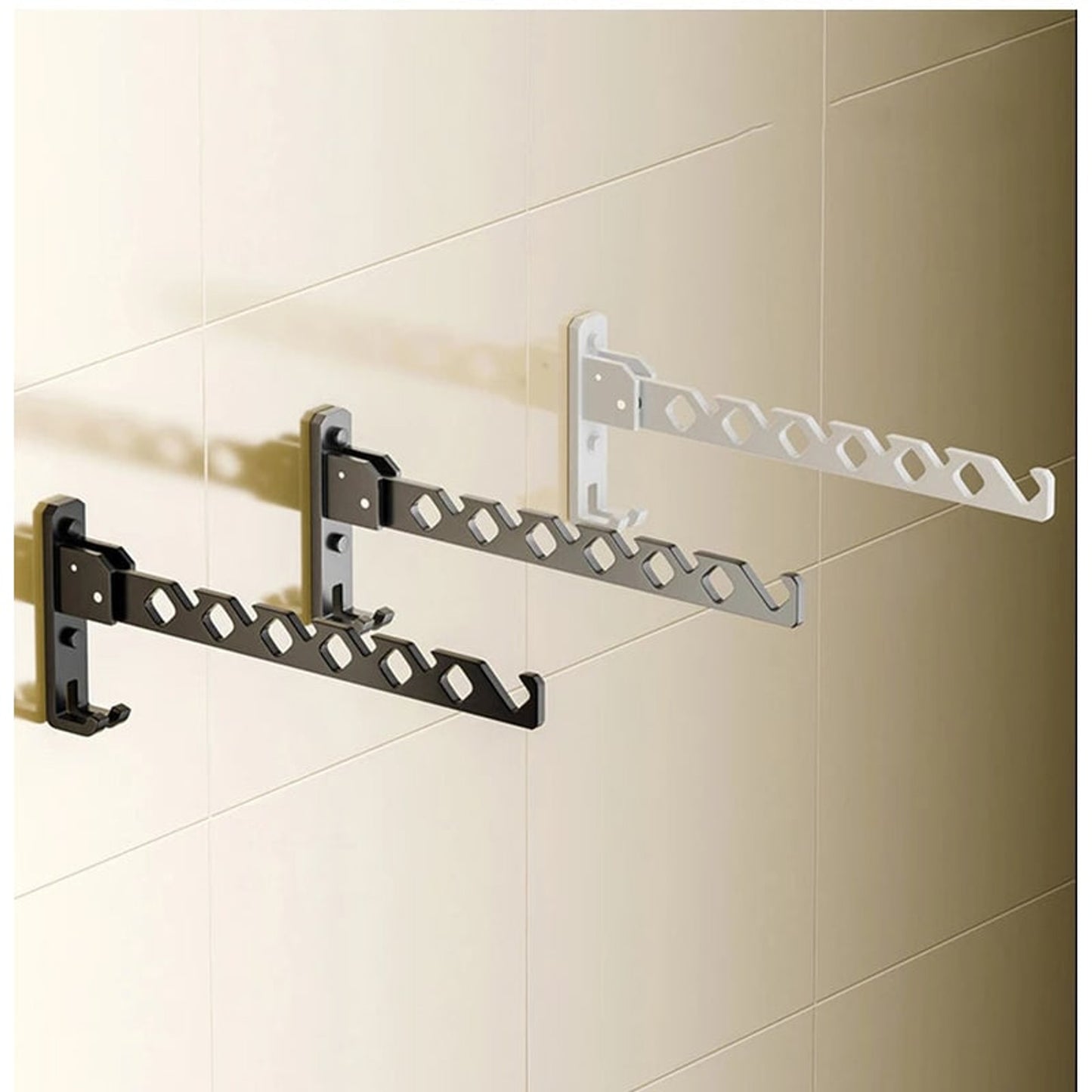 Folding Clothes Rack Wall Mounted Drying Foldable Arm With Multiple Hanging Slots And Hook - Image 1