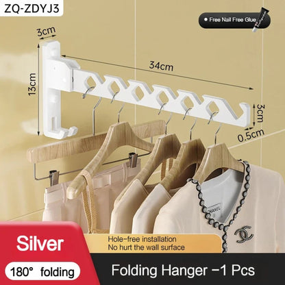 Folding Clothes Rack Wall Mounted Drying Foldable Arm With Multiple Hanging Slots And Hook - Image 10
