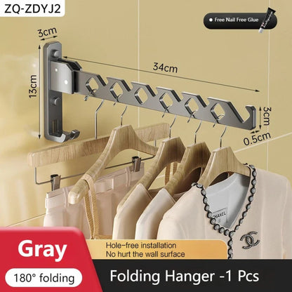 Folding Clothes Rack Wall Mounted Drying Foldable Arm With Multiple Hanging Slots And Hook - Image 11