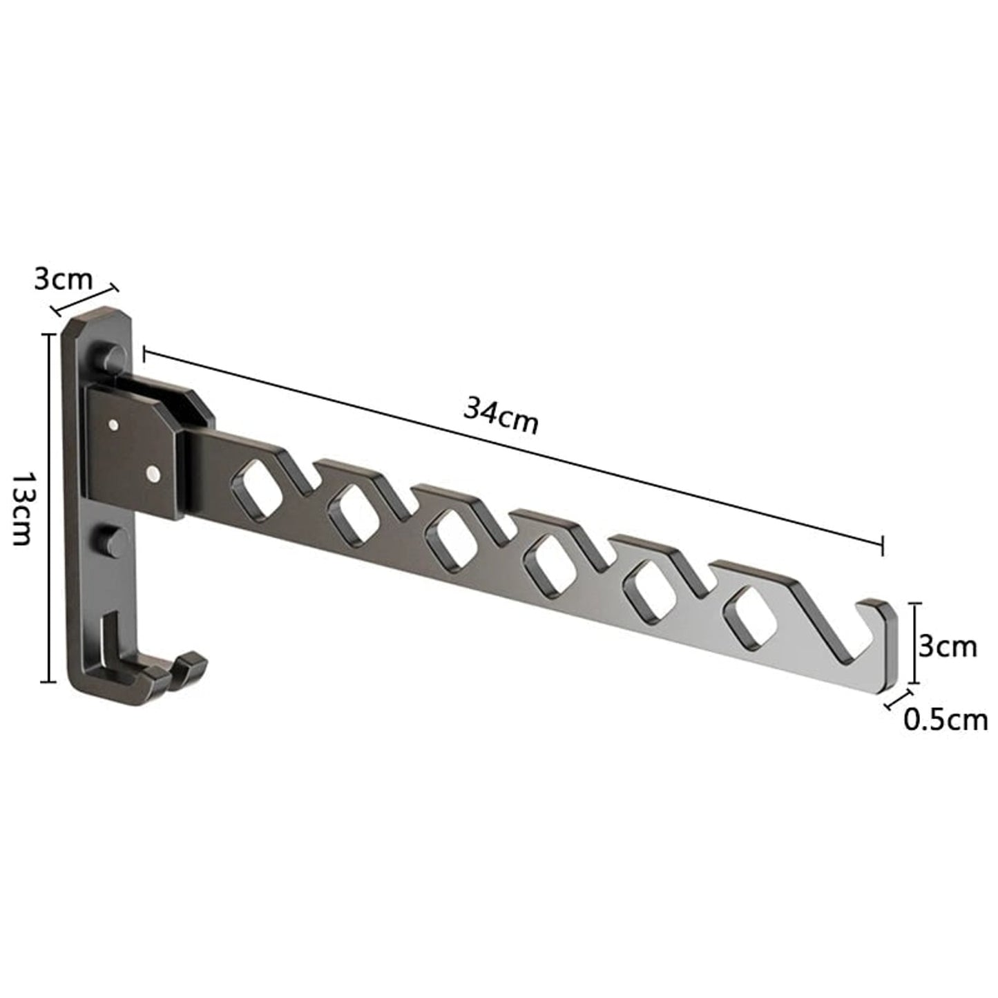 Folding Clothes Rack Wall Mounted Drying Foldable Arm With Multiple Hanging Slots And Hook - Image 9
