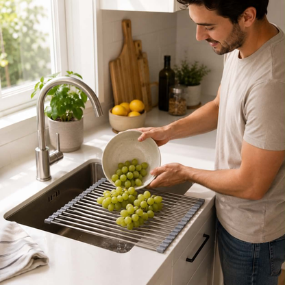 Folding Drain Rack Stainless Steel Dish Drying Expandable Sink Organizer Space-Saving Kitchen Storage With Food-Safe Silicone Coating - Image 10