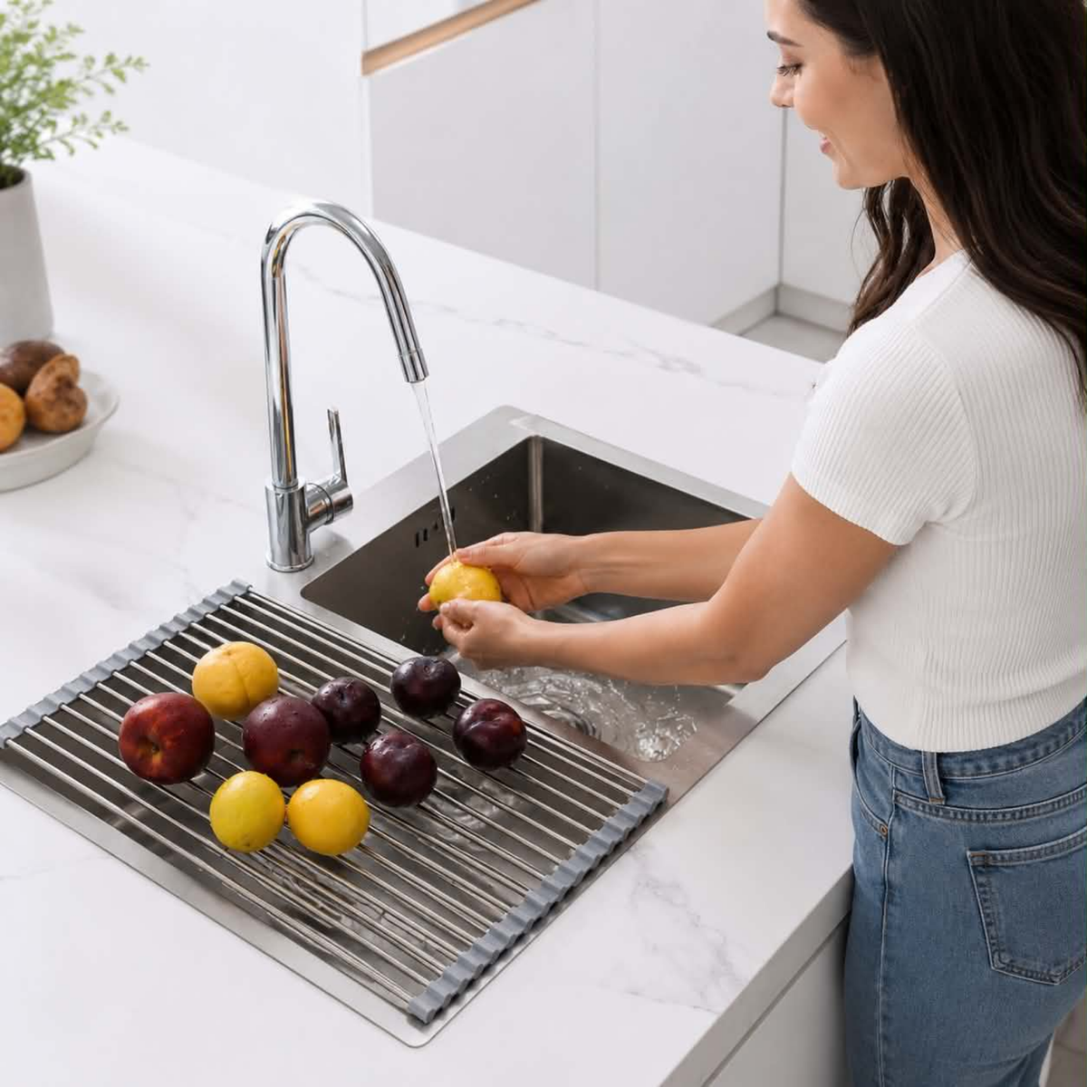 Folding Drain Rack Stainless Steel Dish Drying Expandable Sink Organizer Space-Saving Kitchen Storage With Food-Safe Silicone Coating - Image 11