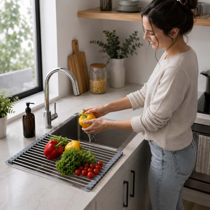 Folding Drain Rack Stainless Steel Dish Drying Expandable Sink Organizer Space-Saving Kitchen Storage With Food-Safe Silicone Coating - Image 12