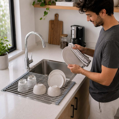 Folding Drain Rack Stainless Steel Dish Drying Expandable Sink Organizer Space-Saving Kitchen Storage With Food-Safe Silicone Coating - Image 13