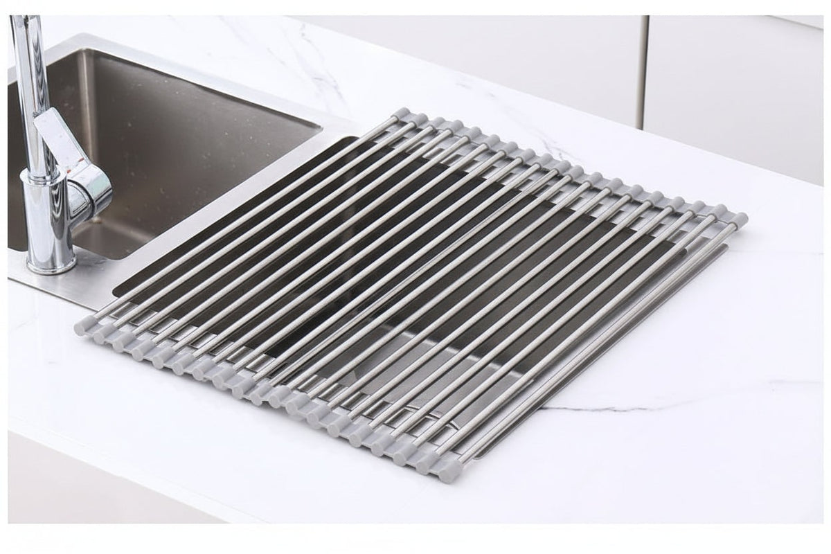 Folding Drain Rack Stainless Steel Dish Drying Expandable Sink Organizer Space-Saving Kitchen Storage With Food-Safe Silicone Coating - Image 5