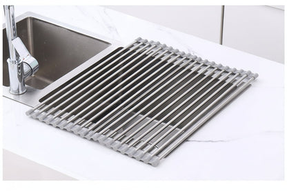 Folding Drain Rack Stainless Steel Dish Drying Expandable Sink Organizer Space-Saving Kitchen Storage With Food-Safe Silicone Coating - Image 5