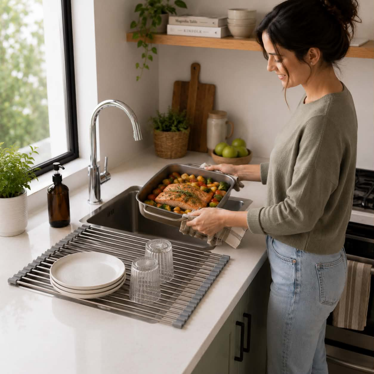 Folding Drain Rack Stainless Steel Dish Drying Expandable Sink Organizer Space-Saving Kitchen Storage With Food-Safe Silicone Coating - Image 6