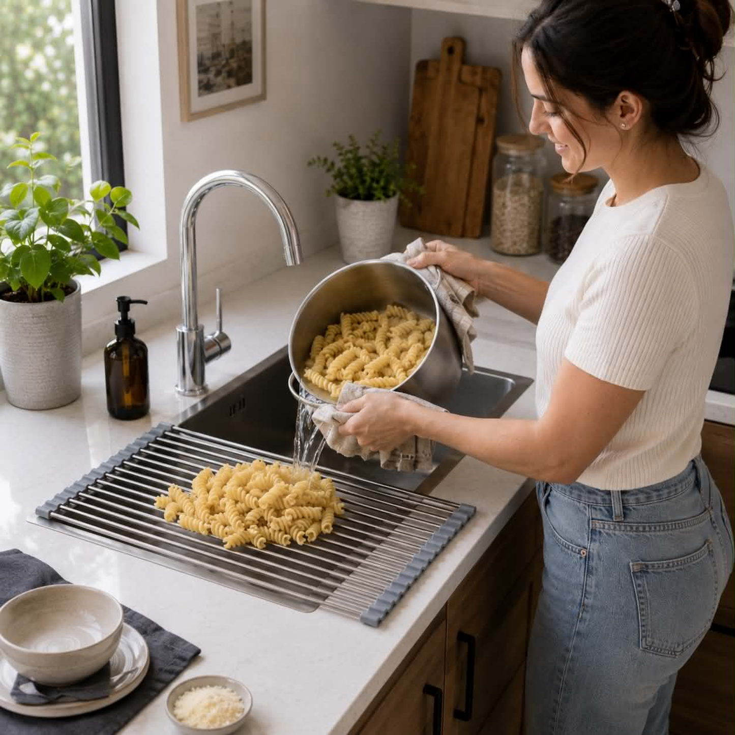 Folding Drain Rack Stainless Steel Dish Drying Expandable Sink Organizer Space-Saving Kitchen Storage With Food-Safe Silicone Coating - Image 8