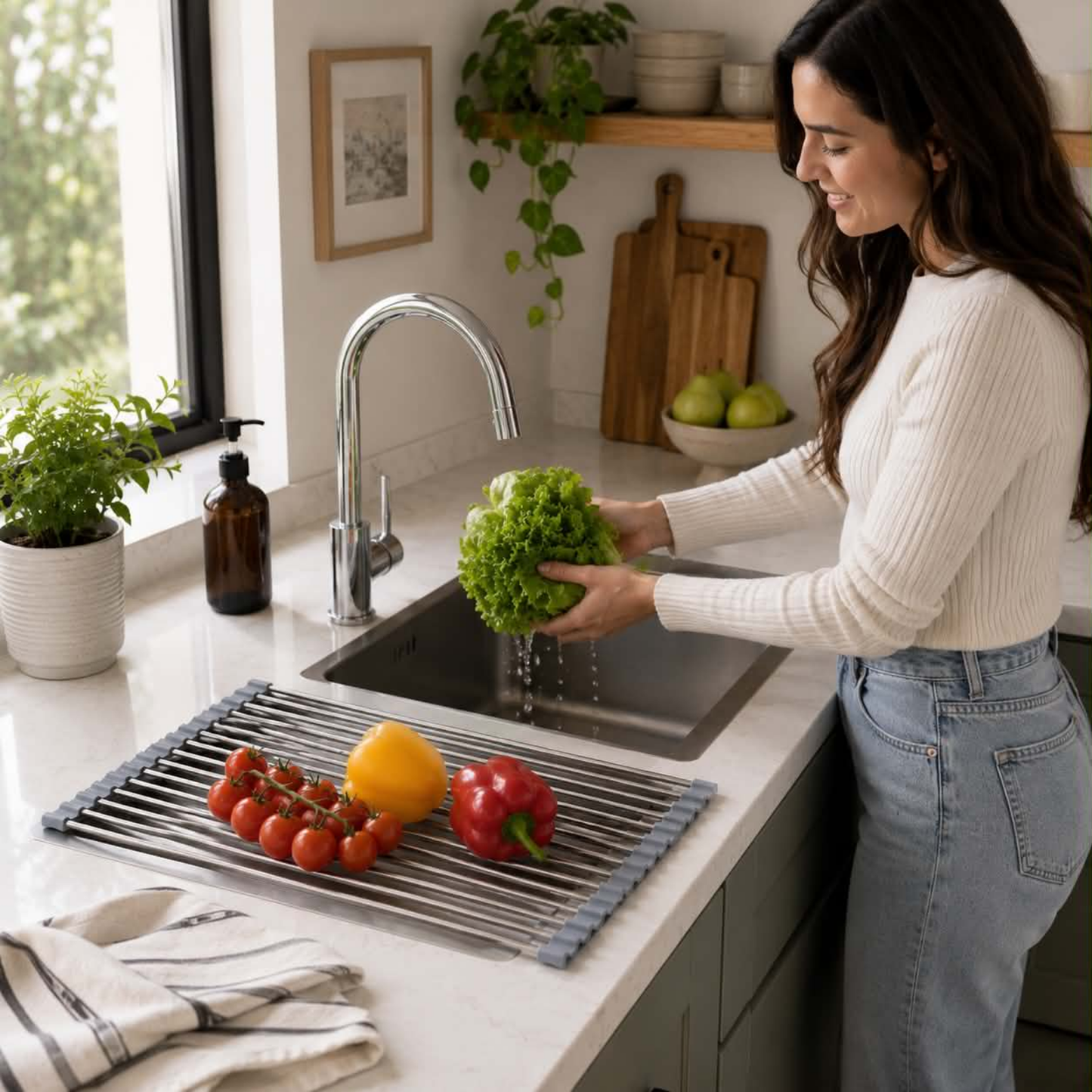 Folding Drain Rack Stainless Steel Dish Drying Expandable Sink Organizer Space-Saving Kitchen Storage With Food-Safe Silicone Coating - Image 9