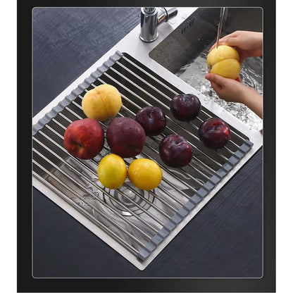 Folding Drain Rack Stainless Steel Dish Drying Expandable Sink Organizer Space-Saving Kitchen Storage With Food-Safe Silicone Coating - Image 1