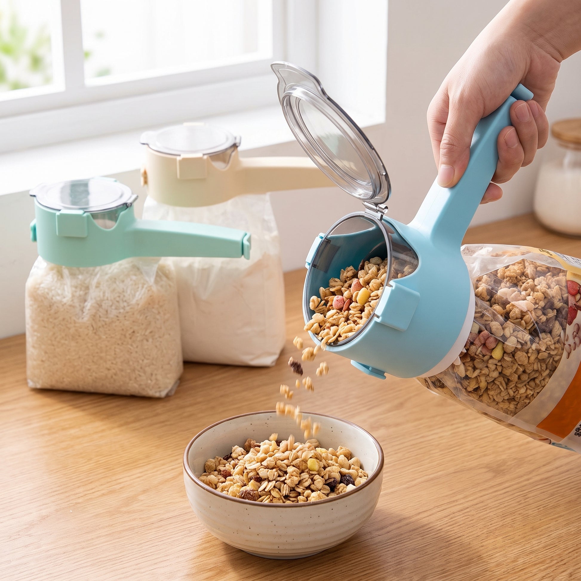 Bag Clips Dry Food Spout Assorted Pastel Colors Hinged Lid - hero
