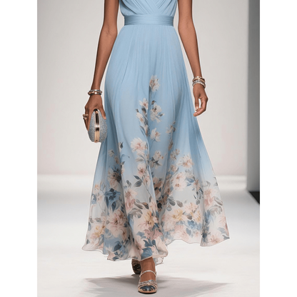 Formal Evening Maxi Dress with Floral Print and Sleeveless V-Neck - Image 10