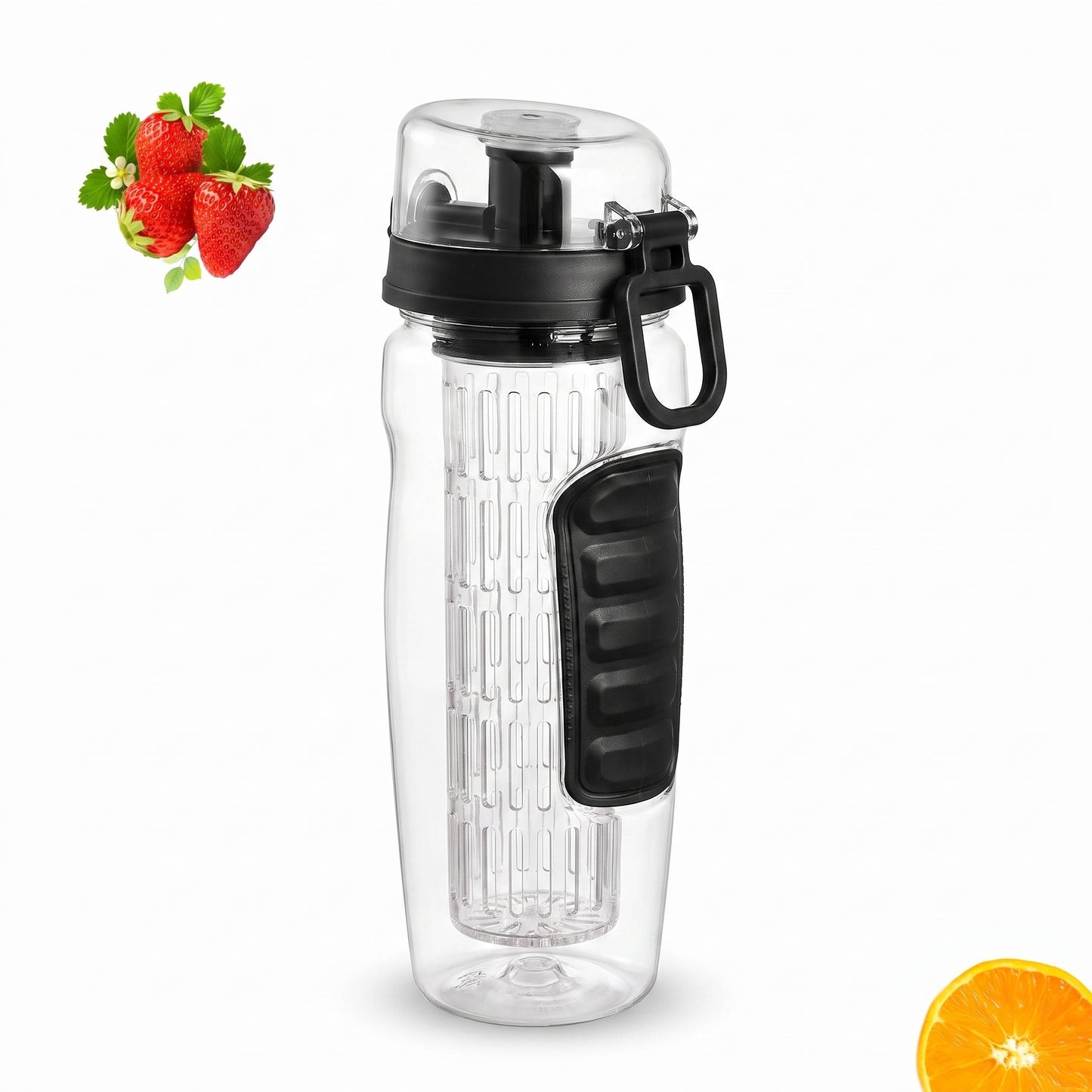 Water Bottle Fruit Infuser Clear Leakproof Design Flip-Top Lid - angle