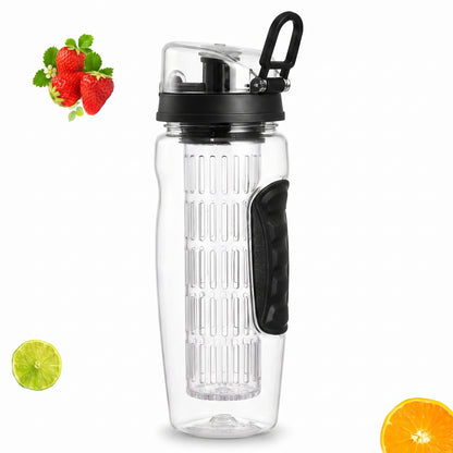 Water Bottle Fruit Infuser Clear Leakproof Design Flip-Top Lid - angle