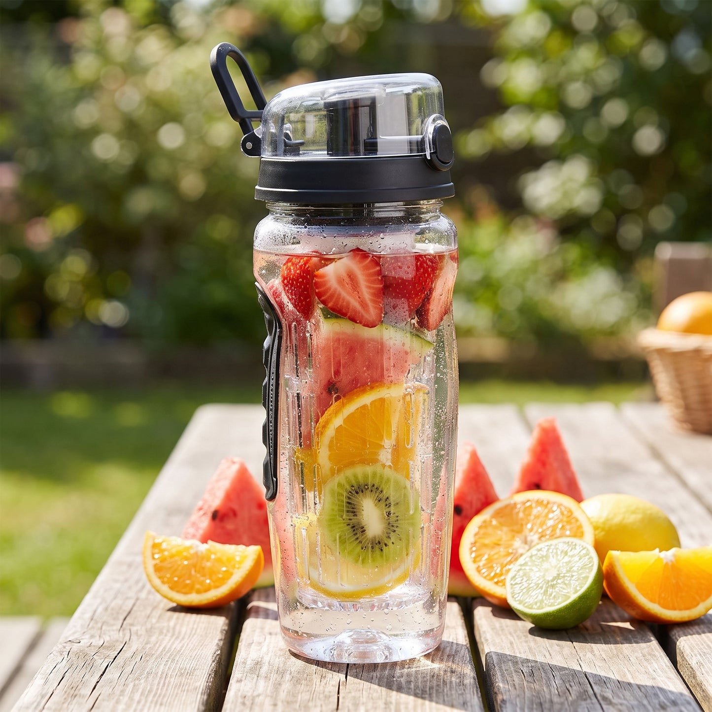 Water Bottle Fruit Infuser Clear Leakproof Design Flip-Top Lid - hero