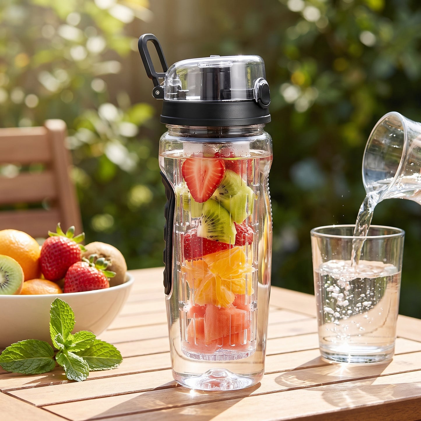 Water Bottle Fruit Infuser Clear Leakproof Design Flip-Top Lid - hero