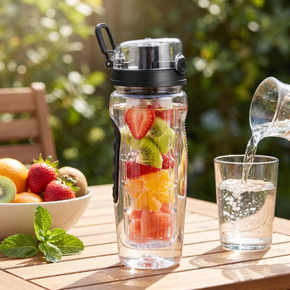 Water Bottle Fruit Infuser Clear Leakproof Design Flip-Top Lid - hero