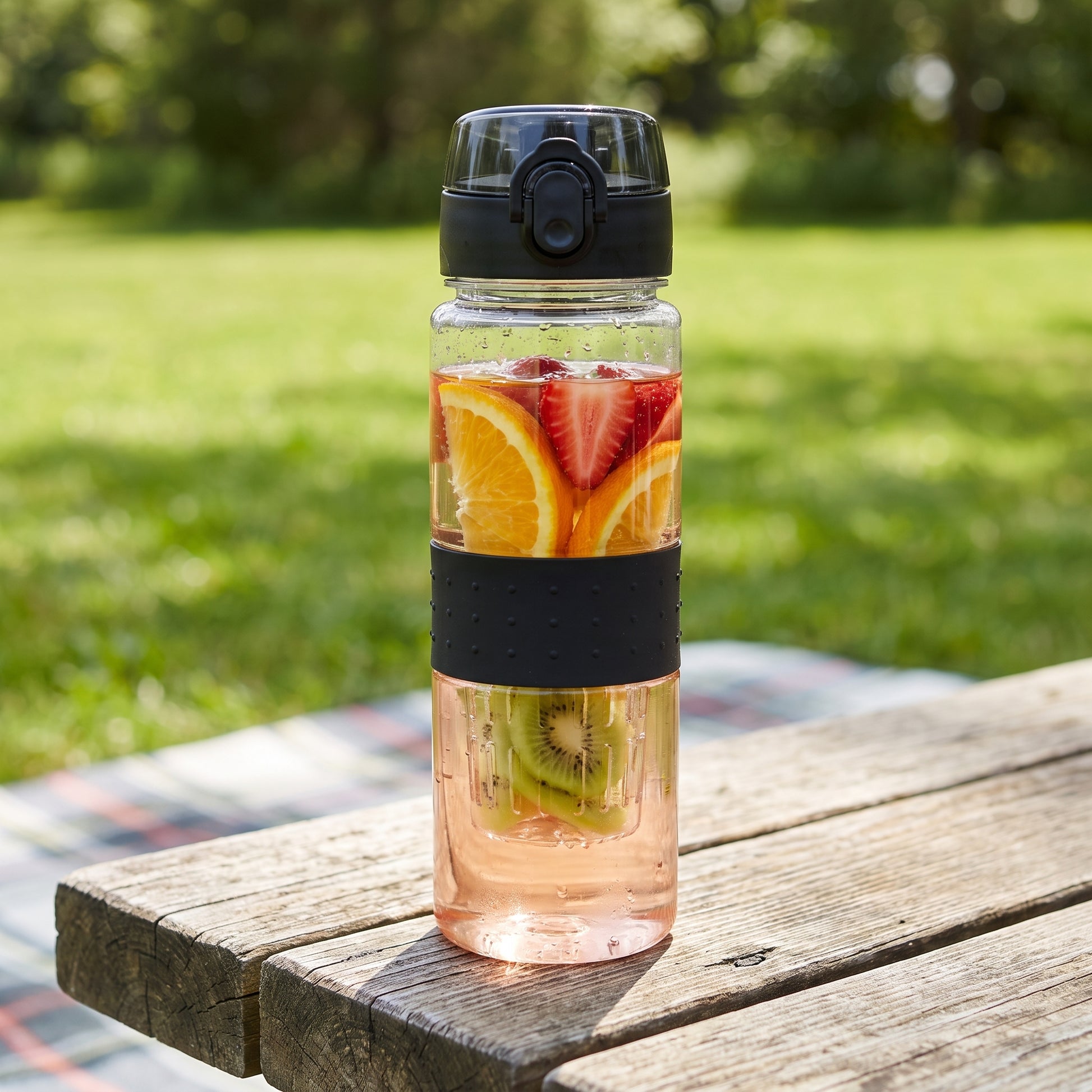 Water Bottle Fruit Infuser Clear Leakproof Design Flip-Top Lid - hero