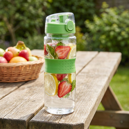Water Bottle Fruit Infuser Clear Leakproof Design Flip-Top Lid - in-use